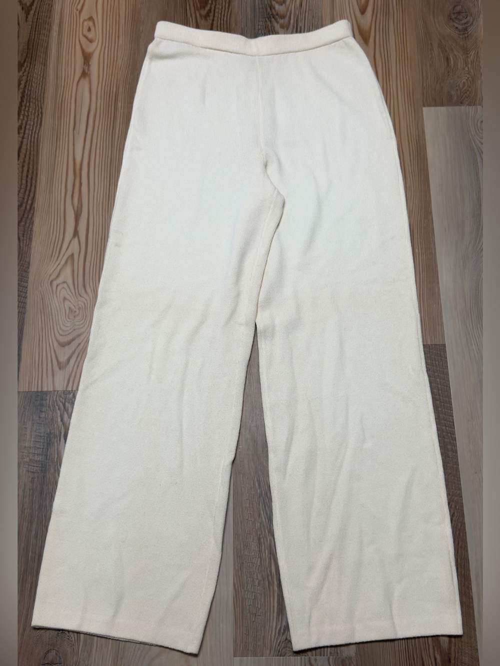 St. John Caviar Ivory Knit Wide Leg Pants Wool Blend Size 10